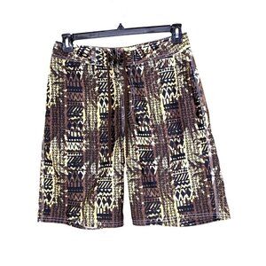 Beach Rays Surf Board Shorts Mens 30 Swim Trunks Hawaiian Tribal Print Brown
